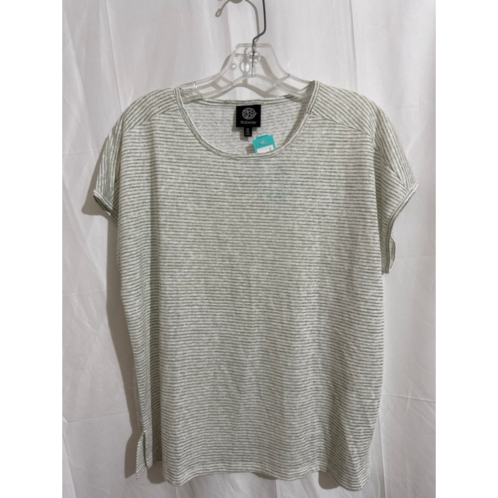Women's Bobeau Aiko Relaxed Stripe Short Sleeve Tee M Olive White